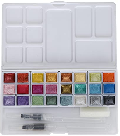 Aquarellfarben Pigment, Aquarell Perlglanzpigment, Festes Pigment Set, Helle Farbe, Aquarell Tinte, Ölfarbe, Intensiv (Perlglanz in 24 Farben)