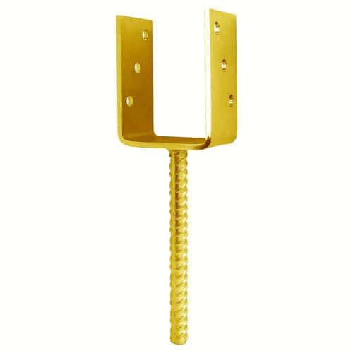 U Shape Post Support Size: 61mm (2.4) Gold (Pack of: 6) Base Bracket Heavy Duty Concrete-in Fence, Decking Anchor