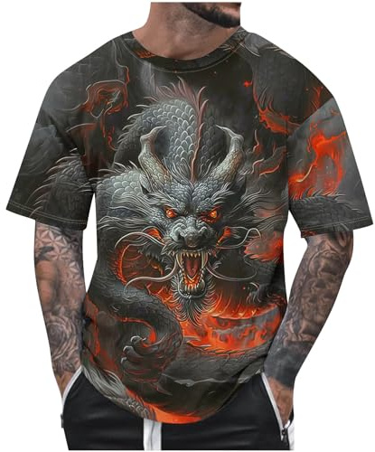 Tee Shirt Col Rond Homme T-Shirt 3D Imprimé Dégradé de Couleurs Coton Été,T-Shirts Grandes Tailles de Sport Haut Vintage Streetwear Homme,Chemise Imprimé Dragon Décontractée Pas Cher