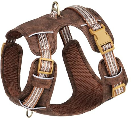 Beirui Hundegeschirr gegen Ziehen, mittelgroß, kein Würgen, Frontclip, verstellbar, reflektierend, mit 2 Leinenclips, stilvolle Oxford-Lederweste mit leicht zu kontrollierendem Griff zum