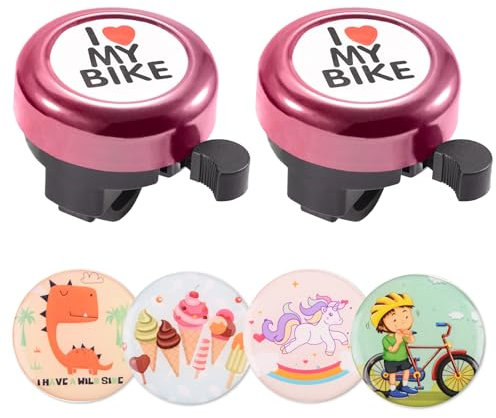 2 Pieces Pink Bike Bell Kids Adult, Bicycle Bell with Cartoon Stickers, Loud Kids Bike Bell, Cute Bike Accessories Kids for Scooter Tricycle Balance Bicycle Racing Bicycle MTB