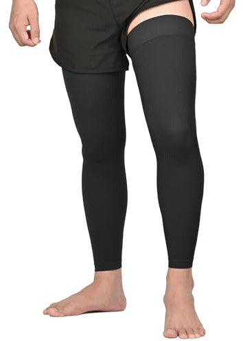 KEKING Full Leg Compression Sleeves, Unisex, Thigh High Compression Stocking 20-30mmHg Graduated Support for Thigh Calf Knee, Running, Basketball, Reduce Varicose Veins and Swelling, All Black L