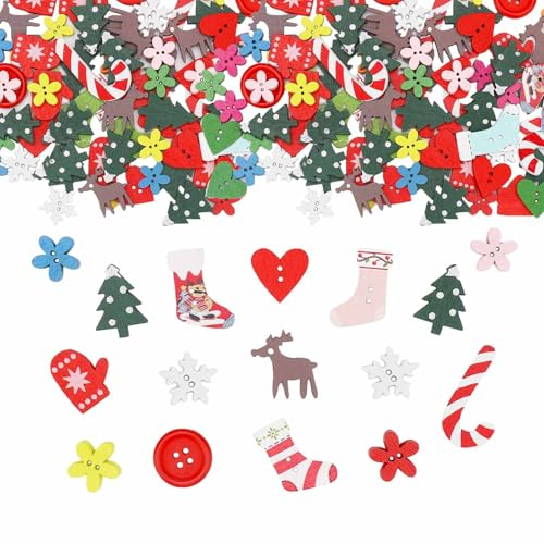 ParPix 100 Stück Holz Konfetti Weihnachten Deko, Bunt Streudeko weihnachten, Tannenbaum Herze Schneeflocken Deko Confetti, Weihnachts Tischdeko, Wiederverwendbar Konfetti Weihnachten Dekoration