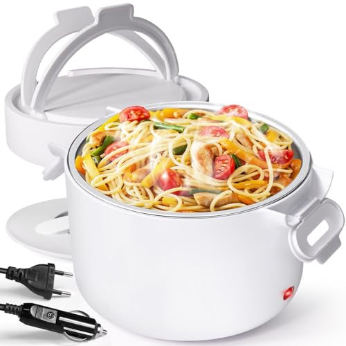 AUTOPkio Fiambrera Electrica 1L 80W, 12V/24V/220V Tupper Comida Electrica Portátil Elegante Regalo para Oficina, Trabajo, Coche, Gimnasio, Mujeres, Hombres (Nube Blanco)