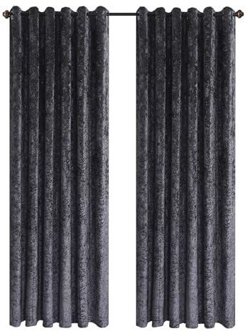 Hadi London Crushed Velvet Curtains for Bedroom Living Room Kitchens A pair of fully lined, beautifully made shades with an eyelet ring top velvet curtains. (CHARCOAL, 66X90)