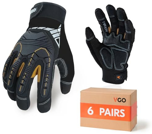 Vgo... 6Paires de gants de mécanicien, gants de travail de sécurité pour hommes, antichoc, anti-vibration, écran tactile (SL8849)