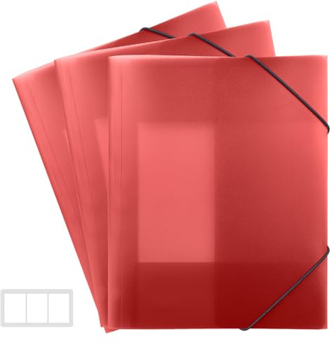 FRETONBA Röd Pärm 3 Pack, Dokumentmapp Skola, Samlingsmapp 3 Stycken, Hörnspännarmapp med Elastiskt Band, Snällhäftare A4 i Slitstarkt och Långvarigt PP-material, Dokumentmapp A4