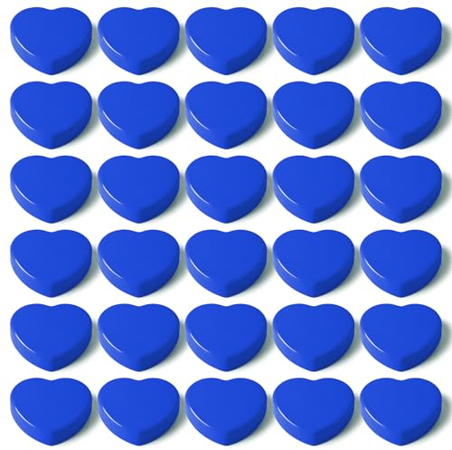 DUJEQM 30PCS Fridge Magnets - Blue Heart Strong Magnets, Heavy Duty Small Mini Cute Refrigerator Magnets for Whiteboard, Locker, Kitchen, Office, School, Crafts, Classroom - Funny Dry Erase Magnet