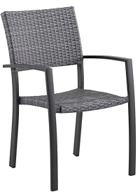 METRO Professional Silla de Jardín con Reposabrazos Balsario, Aluminio/Ratán Sintético, Apilable, para Exterior, Gris Piedra