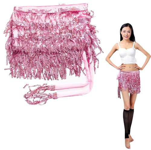 Smaoqingji Traje Danza Oriental PañUelo del Vientre Cinturon - 1 Pieza, Rosa, Cintura Bufanda Damas de Disfraces, Gasa Envoltura Cadera Vestido Las Mujeres Cinturón Accesorios Cadena Falda