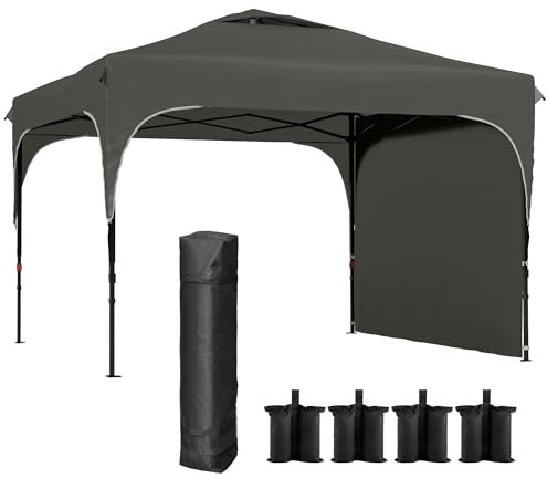 Outsunny Tonnelle Pop-up Barnum de Jardin Pliant avec paroi latérale Amovible + Sac de Transport Acier Tissu Oxford 3 x 3 x 2,65 m Gris
