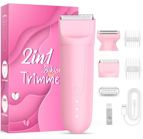 Rasoio Elettrico Donna Parti Intime: Rasoio Elettrico Donna Cordless Indolore Rifinitore per Zona Bikini, Ascella, Gamba, 2 Ceramica Testine Uso Bagnato e Asciutto, Ricaricabile IPX7 Impermeabile