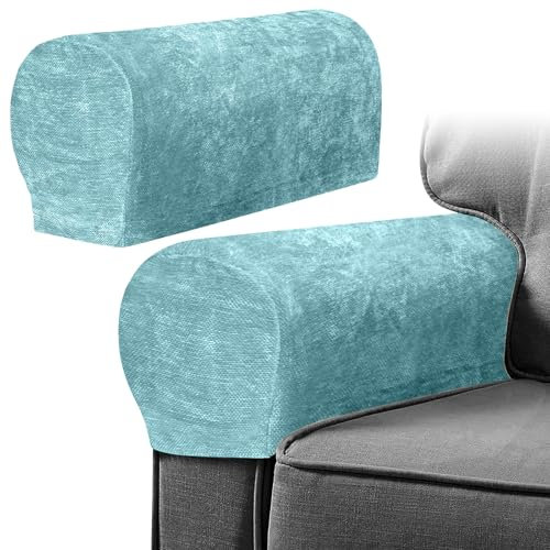 Armrest Chair Covers, Set of 2 Anti-Slip Stretch Chenille Couch Arm Cover with 10 Twist Nails, Armrest Covers Thickened Arm Caps Slipcovers for Sofa Couch Chair Recliner Protector, Aurora Blue