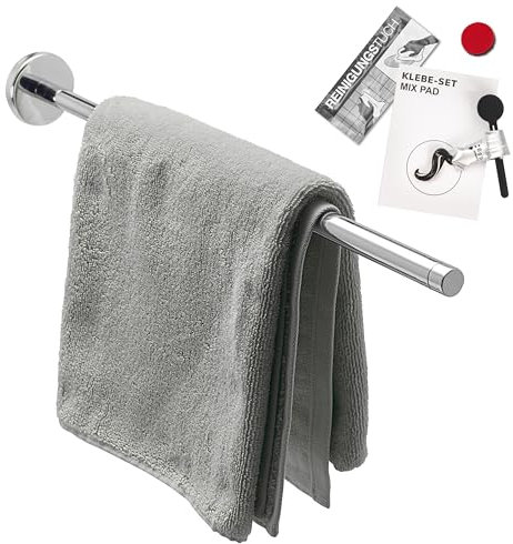 bremermann Serie Bagno Lucente – Barra portasciugamani telescopica con set adesivo, portasciugamani con funzione telescopica adatto per asciugamani e asciugamani ospiti, in acciaio inox cromato