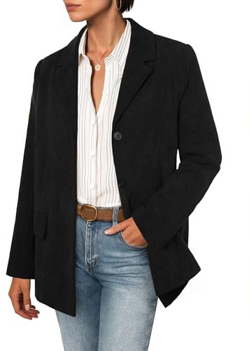 Belle Poque Giacca invernale da donna in velluto a coste con risvolto dentellato a maniche lunghe per fidanzato, lavoro, ufficio, nero, Medium