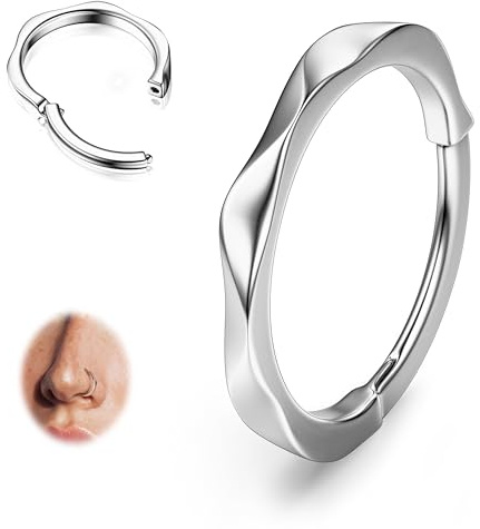 BodyBonita Piercing Nariz Aros con Bisagras - 316L Acero Quirúrgico sin Costuras Cierre de Clic Cartílago Piercing Oreja Tabique Nasal Caracola Trago Hélice Daith Mujer Oro/Negro/Plata 16G/18G