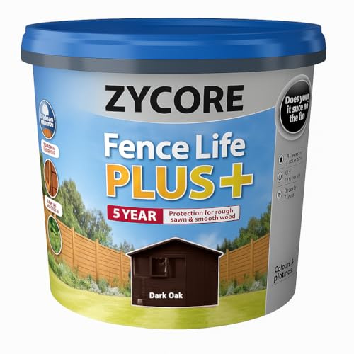 ZYCORE Fence Paint – 5L Fence Life Plus Paint - All-Weather Long-Lasting Protection, Sticks to Damp Wood, Brush or Spray on, for All Sheds and Fences (Dark Oak)