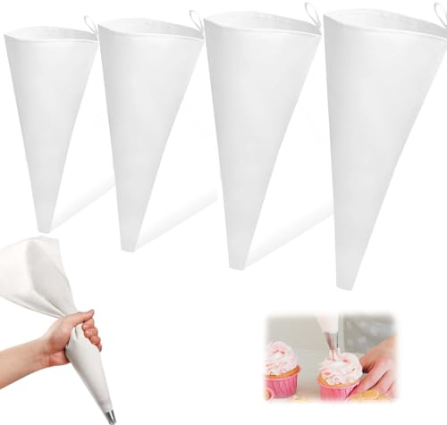 EULAPGOE sac à Poche in Cotone riutilizzabili 4 Pezzi, sac à Poche Professionale per Pasticceria 12/14/16/18 Pollici, Bianco, per Decorazioni Torte Dolci Cioccolato Panna