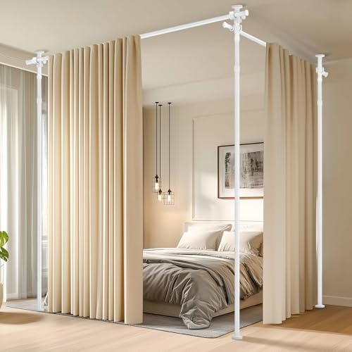 JILRON Rumsavdelare spännstång utan borrning, för balkong, insynsskydd och omklädningskabin, justerbar (H110-300 × B183-508 cm), lätt att installera, för hyresgäster, vit