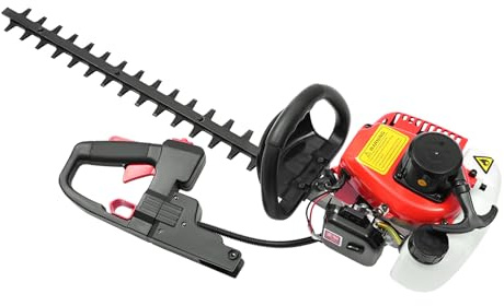 Cortasetos de gasolina, cortasetos de motor (corte de 65 cm, 2 tiempos, hoja doble, 650 W, mango giratorio, sistema antivibración, función de frenado rápido)