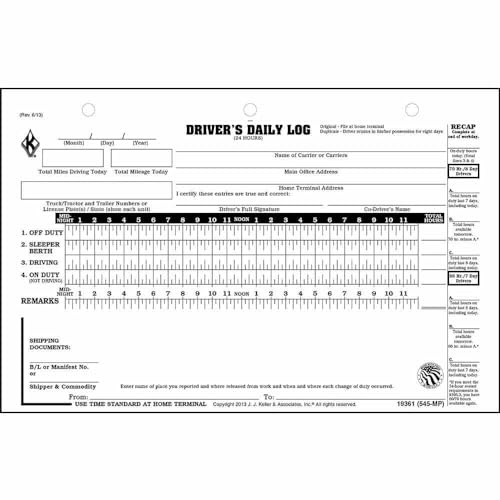 Driver Daily Log 5-pk. with 7- and 8-Day Recap - Shrinkwrapped Loose-Leaf Format, 2-Ply Carbonless, 8.5 x 6.5, 31 Sets of Forms Per Unit, J. J. Keller & Associates, Inc.