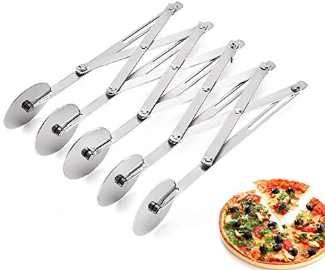 5 Wheel Stainless Steel Pastry Cutter,Expandable Pizza Slicer,Adjustable Baking Cutter Roller Cookie Dough Cutter Divider