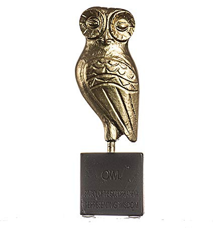 Premium serie uggla av Atena visdom skulptur på bas guldfärg handgjord alabasterfigur grekisk staty 13,5 cm 13,5 cm