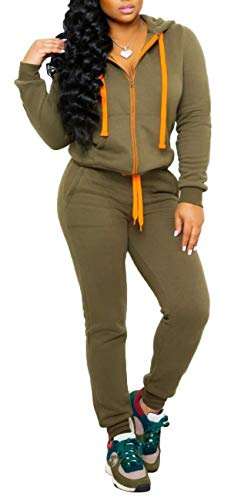 Women Casual 2 Piece Outfit Long Pant Set Sweatsuits Tracksuits-Gc Army Warm Velour-Small