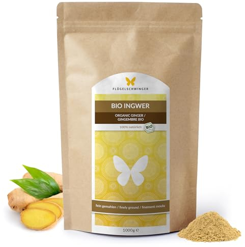 1kg BIO Ingwer Pulver, nach EU-ÖKO-Standard kultiviert und hergestellt, ohne Zusätze, fein gemahlen (1000g)