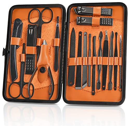 Owill Manicure Set, 18pcs Nail Clippers Pedicure Kit Nail Care Kit Professional Grooming Kit Tools Gift For Men Husband Friends and Parents (Black & Brown)
