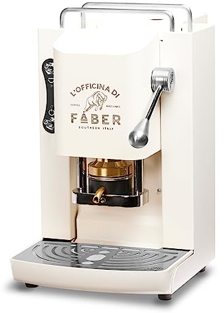 FABER COFFEE MACHINES | Modell Pro Deluxe | Kaffeepadmaschine für 44 mm ESE-Pads | Chrom-Finish | Padpresse aus reinem Messing, Pure White