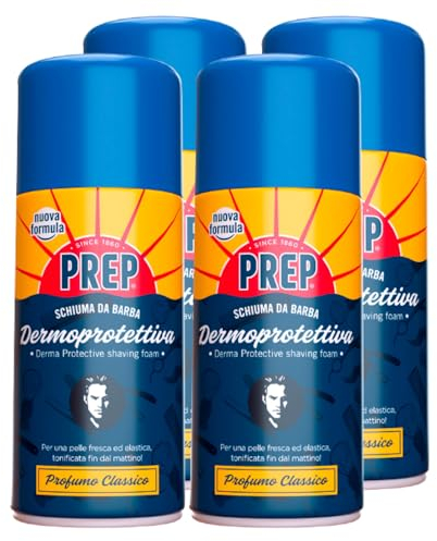 4 x PREP Hautschützender Rasierschaum Reichhaltige und cremige Formel für die Rasur empfindlicher Haut spendet Feuchtigkeit und erfrischt – 4 Flaschen à 300 ml