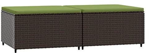 vidaXL Gartenhocker 2 STK., Sitzhocker mit Kissen Stahlrahmen, Modular Hocker für Garten Terrasse, Fußhocker Gartenmöbel, Braun Poly Rattan