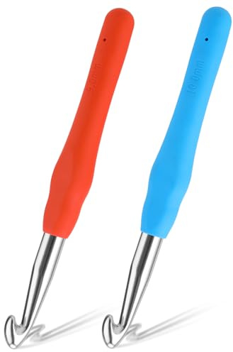 Lusofie 2Pcs Crochet Hooks Ergonomic Soft Grip 9mm/10mm Crochet Needles for Arthritic Hands Crochet Hooks for Beginners and DIY Enthusiasts (Random Color)