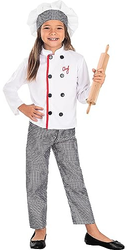 Funidelia | Déguisement cuisinier pour fille et garçon Chef, Professions - Déguisement pour enfant et accessoires pour Halloween, carnaval et fêtes. - Taille 7-9 ans - Blanc