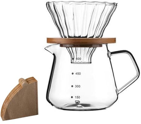 EBbels Pour Over Kaffeebereiter, Manueller Glas-Kaffeefilter, Borosilikatglas-Tropfkaffeezubereiter Mit 100 Stück V60 Papierfiltern, Für Zuhause, Café, Restaurant Und Camping (600ml)