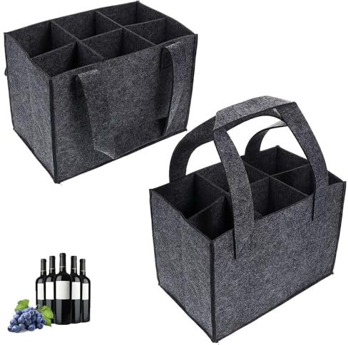 DUOHERESHUI Flaschen Tasche Aus Filz, 2 Stück Männerhandtasche Bier, Flaschentasche Mit 6 Flaschen, Filztasche Weinflasche Tasche, Mit Abnehmbaren Trennwänden, Für Weinflasche Bierflasche (Grau)