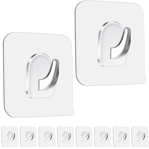 WLLHYF Confezione da 12 piccoli ganci autoadesivi da parete, trasparenti, quadrati, resistenti, impermeabili, per cucina, bagno, ufficio, porta, finestra, cappello e asciugamano (stile B con angoli