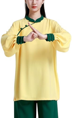 MACITA Damen Tai Chi Kleidung - Kampfsport -Trailsuiten Qigong Flügel Chun Shaolin Kung Fu Hemd Training Tücher Anzug Yellow+Green-L
