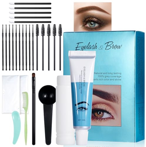 EONFAVE Augenbrauenfarbe Kit - Braun DIY Augenbrauen & Wimpern Färben, Lang Anhaltend Natürliche Farbe Augenbrauen Färben, 100% Grauabdeckung Verleiht Satte Farbe Glanz Wimpern Färben Eyebrow Gel Set