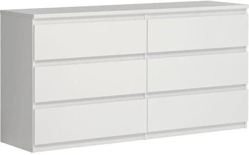 FORTE Chelsea Kommode 150 160, Moderne Kommode mit 6 Schubladen, Weißes Sideboard, Holzwerkstoff, Weiß, 154 cm breit x 79,9 cm hoch x 42,2 cm tief
