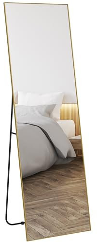 HOMCOM Grand Miroir Pleine Longueur rectangulaire, 50 x 160 cm - Miroir sur Pied, Mural ou pocé Contre Mur - pour Chambre à Coucher, Salon et Dressing, Or