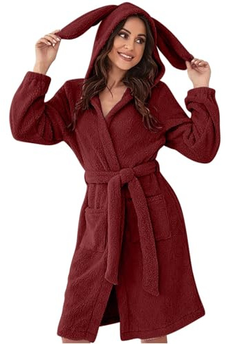 Femmes Couleur unie Manches Longues Poche Capuche Genou Court Pyjama en Peluche Robe Homewear Peignoir Serviette de Bain Peignoirs Femme, ag, 20XL