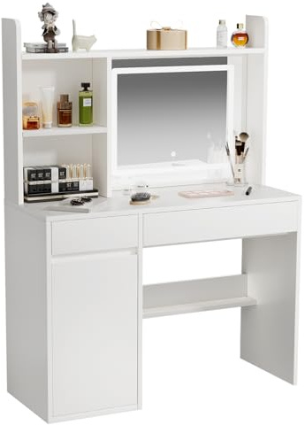 ZenkiHome Coiffeuse, 90cm Coiffeuse avec Miroir, 2 Tiroirs pour Un Rangement Parfait