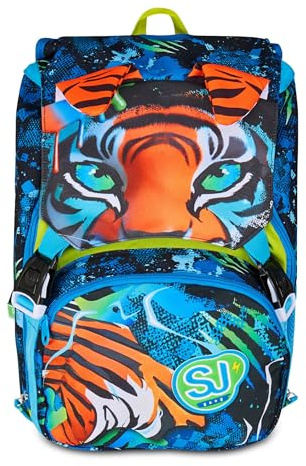 SJ GANG STYLE JAM GANG Zaino Scuola Estensibile Big, Blu, Zaino con Divisorio Interno, Tasca Superiore con Orecchie in Peluche, Tasca per Borraccia, 24 L, Zaino Scuola Elementare, Bambino
