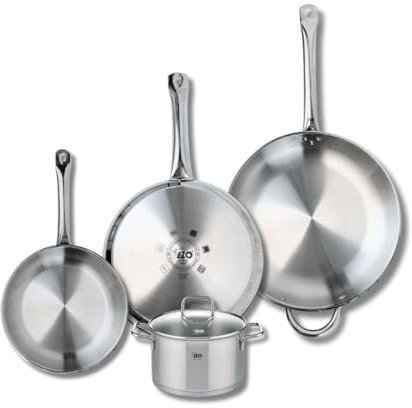 ELO 9511050 Batterie de cuisine 4 pièces, Ensemble de 3 Poêles de cuisson 24, 28 et 32 cm et 1 faitout 16 cm Elo Profi Citrin, inox, induction, Gris