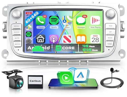8 Core 4G+64G Wireless Carplay Android Autoradio für Ford Focus II mk2 Mondeo S-Max C-Max Galaxy 7 Zoll Autoradio mit Android Auto Navi GPS WiFi Mirror Link Bluetooth FM/RDS/DSP EQ/SWC Rückfahrkamera