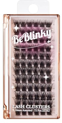 BeBlinky False Eyelashes Eyelash Extension Kit 01 9mm-16mm Wide Band Easy to Apply and Remove No Damage to Natural Eyelashes 72 Clusters - Natural Volume