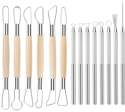 Wishlink Töpferwerkzeuge 14 Stücke mit Ton Werkzeugen zum Formen von Keramik Ton mit Federdraht Textur und Nadel Detailwerkzeugen zum Schnitzen und Modellieren