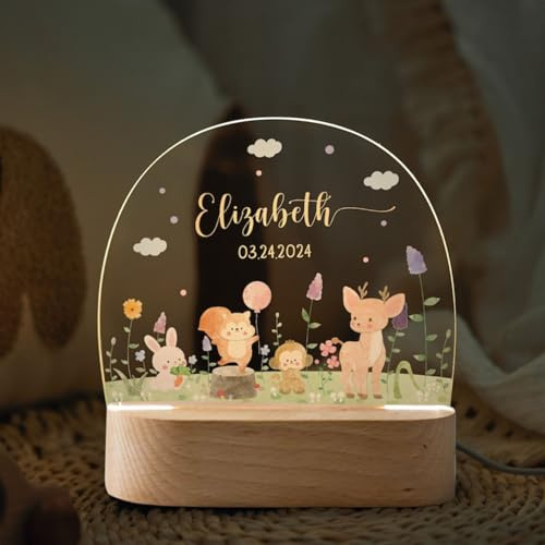 Fallover Lámpara con Nombre Personalizado para Bebés, LED de Metacrilato y Madera, Regalos para Bautizo, Navidad y Cumpleaños 0-3 Años, Decoración Infantil para Niños y Niñas, Luz Nocturna 07